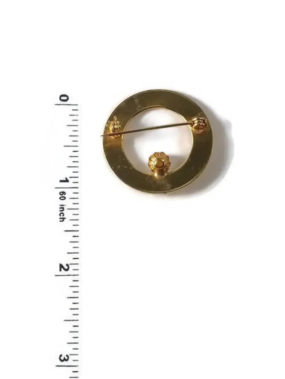 Vintage 1980s Gold Tone Circle Brooch with Faux Pearl, Minimalist Style Brooch.
